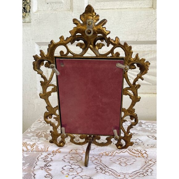 Antique Art Nouveau Ornate Brass Gold Easel/hanging Frame Leaf Scrolling - Picture 6 of 16